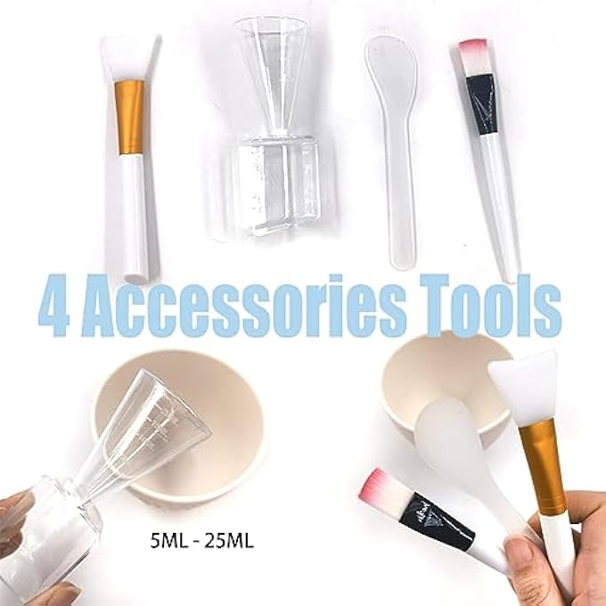 NALACAL SILICONE FACE MASK MIXING BOWL SET, DIY FACEMASK MIXING TOOL KIT WITH SILICONE MASK BOWL, FACIAL MASK BRUSH, BOWL STICK SPATULA, FACE MASK APPLICATOR, MEASURING CUP (5 PCS) - Image 3